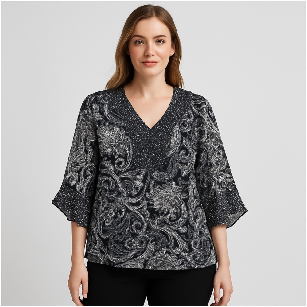 Vision Apparel Vtg Top Womens XL Sheer Paisley Silk Boho Chic Goth‎ Flowy Breezy